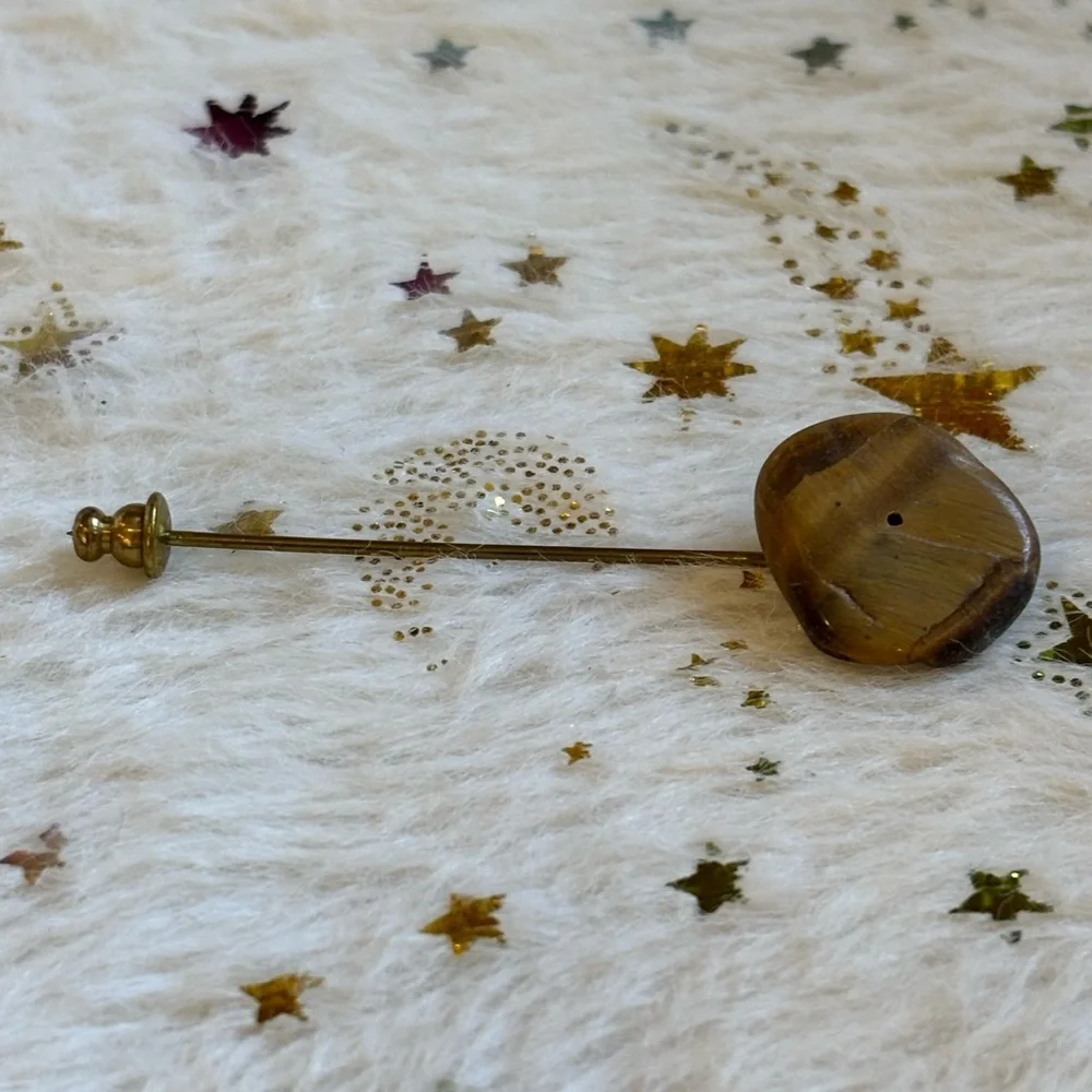 vintage stick pin (also known as a tie pin) tiger's eye gemstone